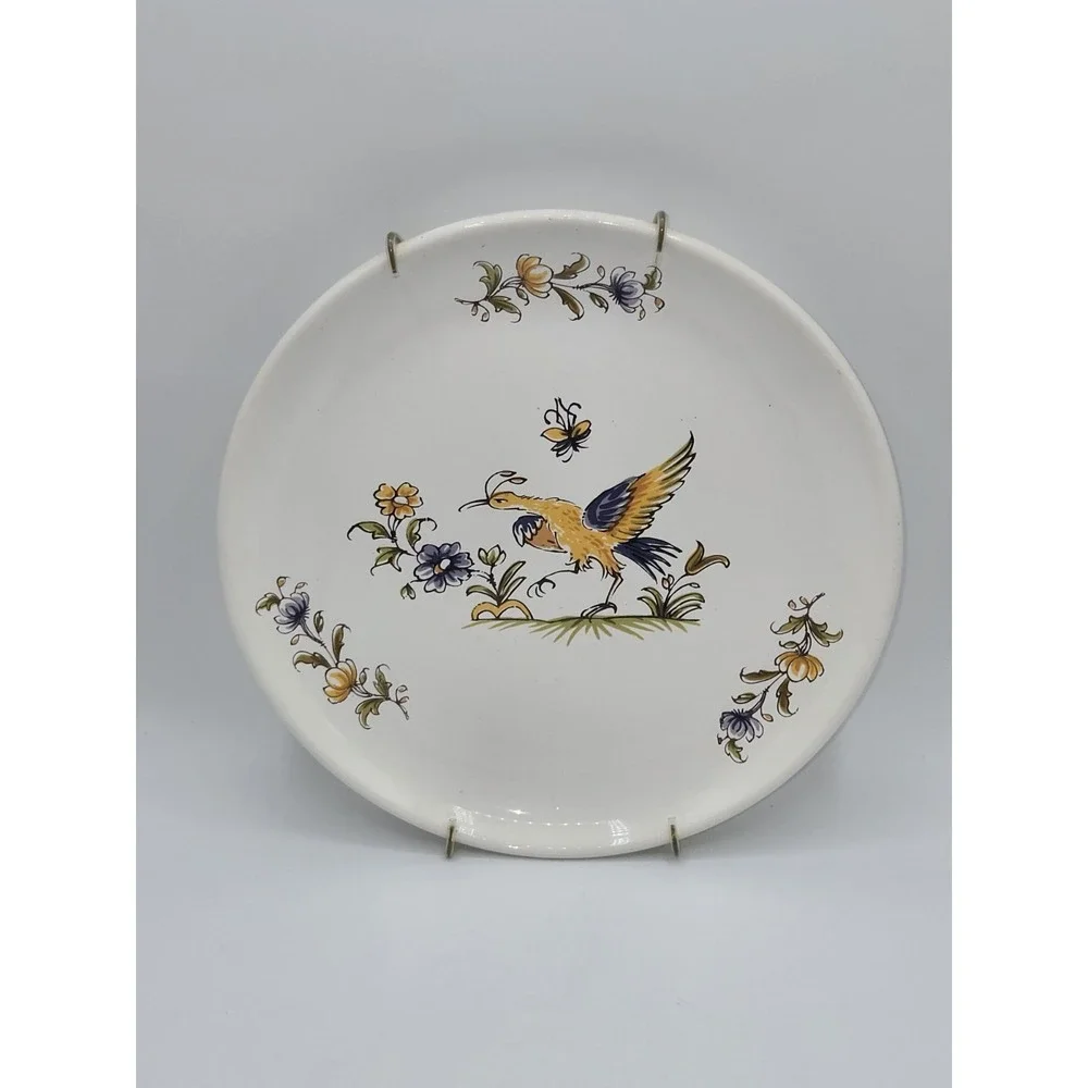 L'Atelier de France Moustiers Decor XVIIIe Faience Wall Plate Bird Floral